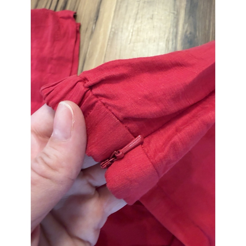 Eileen Fisher XS S Red Silk Linen Two Piece Button Shirt Pants Set Quiet Luxury - Picture 5 of 13